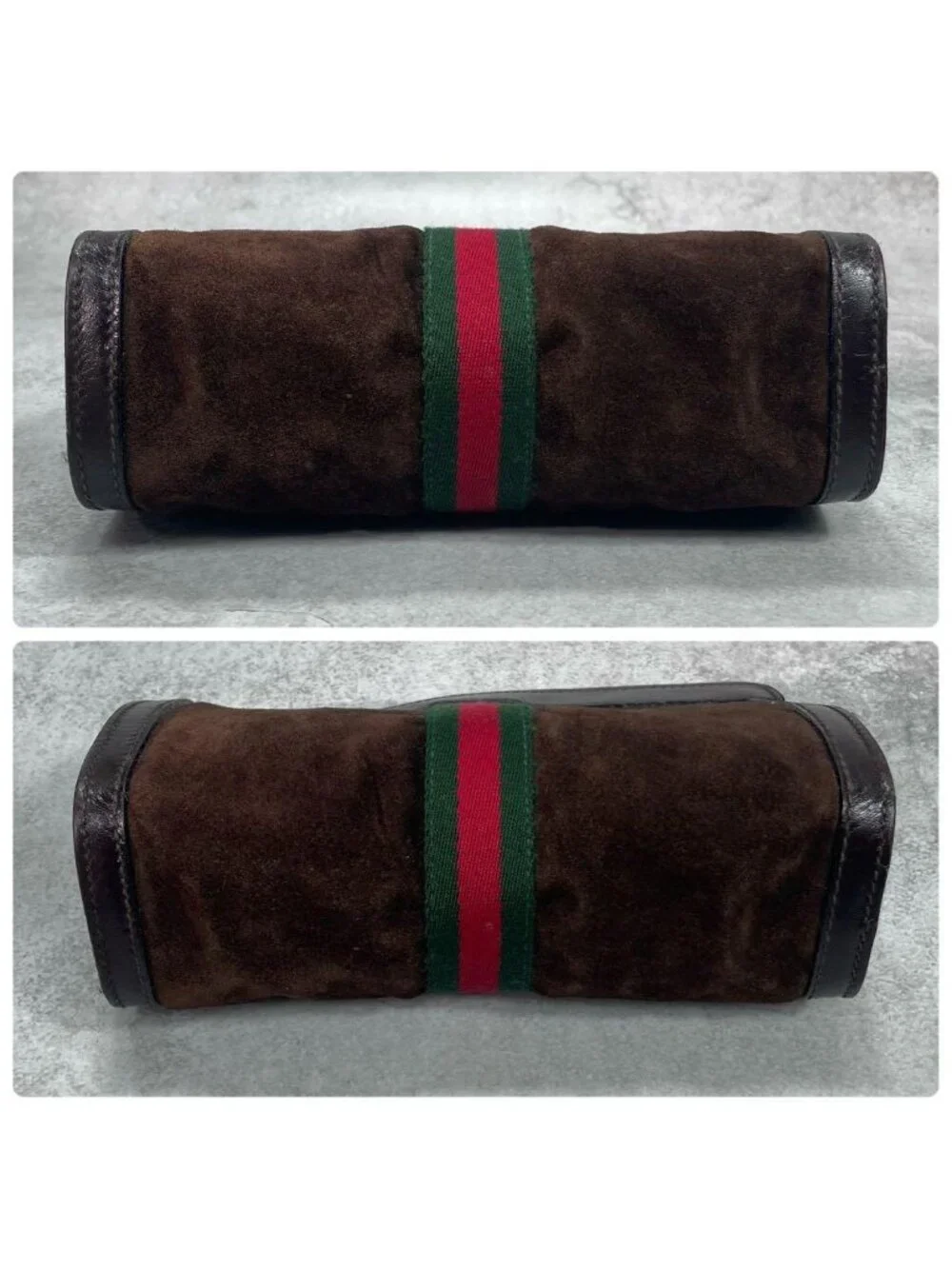 Gucci Sherry Line Clutch Suede Brown Leather